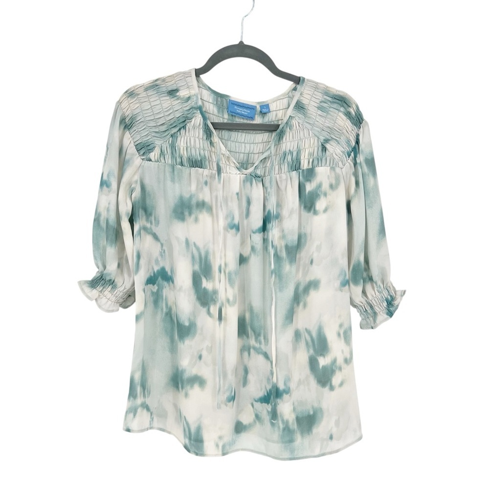 Simply Vera Wang Blue White Tie Dye Watercolor Lightweight Cottagecore Shirt Top